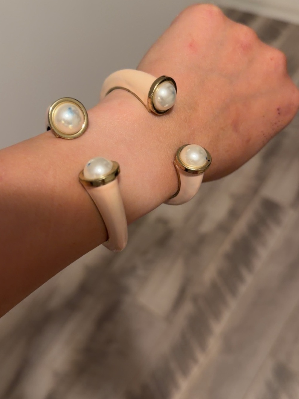 Pearl Accent Blush Pink Cuff Bracelet - Women's Jewelry